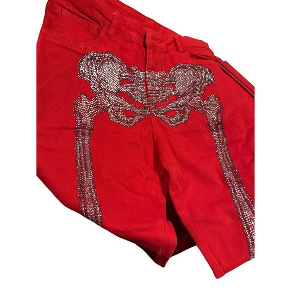 Guapi Skeleton Pants Mens 30 Red Crystal Rhinestone Limited Edition Buckle Zip - Picture 7 of 12
